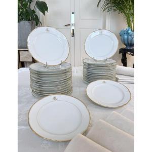 Assiettes à Dessert Porcelaine Blanche - Limoges - Jean Pouyat - Vieux Paris - Monogrammes 