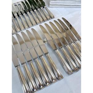 Couteaux de Table et Entremets en Métal Argenté Lames Inox - Ménagère Art Déco