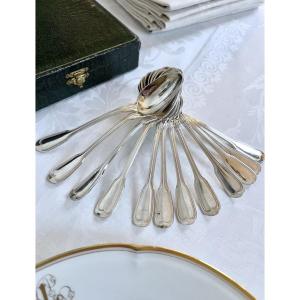 Cuillères à Dessert En Métal Blanc Modèle Aux Filets - Coffret Couverts 