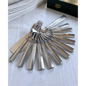 Silver Dessert Forks And Cake Server - Art Deco Flatware