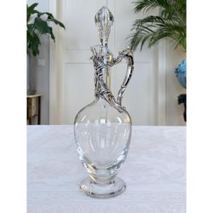 Aiguière Cristal de Lorraine - Feuilles d'Acanthe Métal argenté - Vintage