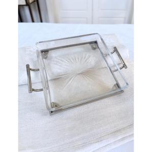 Modern Art Deco Trays - Glass And Metal Top - 20th Century