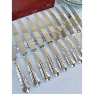 Couteaux en métal argenté et lames inox - XXe siècle - Modèle filets