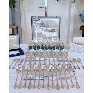 48 Piece Art Deco Silver-plated Cutlery Set - Ravinet d'Enfert Silversmith - Cutlery Sets