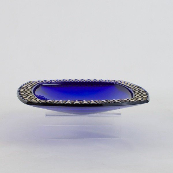 Cobalt Blue Glass Cup With Golden Relief Decor, Rectangular, 1960-photo-4