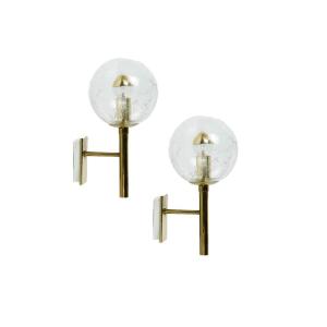 Vintage Brass And Glass Wall Sconces, 1960s By Hillebrand