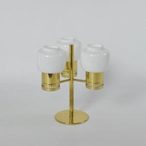 Brass And Glass Candlestick, L-67 By Hans-agne Jakobsson, Markaryd, 1960s
