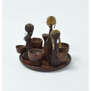 Service Of Young Ladies' Egg Cups In Teak, Salt Shakers, Pepper Shakers By H. Flade, 1960