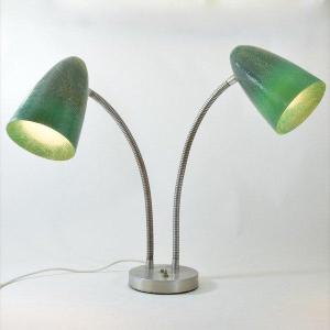 American Double Lamp, Swan Neck With Double Conical Fiber Shade From The 1950s, Pres