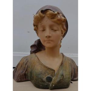 Auguste Henri Carli (1868-1930) - Sculpture, Bust Of Woman - 31 Cm
