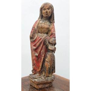 France, XVIème Siècle l'éducation De La Vierge Groupe Sculpté En Bois Polychromé H. 37 Cm