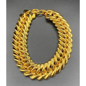 Yves Saint Laurent, Grand Collier Mailles Américaines en métal doré oversized
