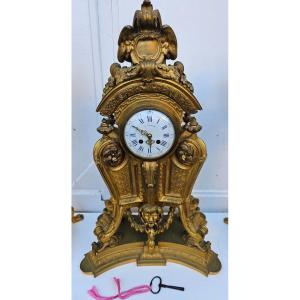 Impressive 19th Century Louis XIV Style Pendulum Clock In Gilt Bronze By Léon Marchand