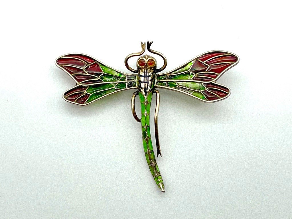 Beautiful Dragonfly Brooch Art Nouveau From The 1900s Enamel Plique à Jour On Silver-photo-4