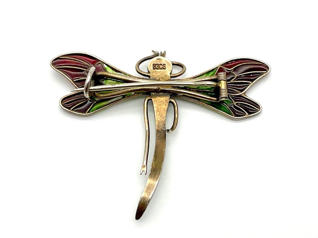 Beautiful Dragonfly Brooch Art Nouveau From The 1900s Enamel Plique à Jour On Silver-photo-2