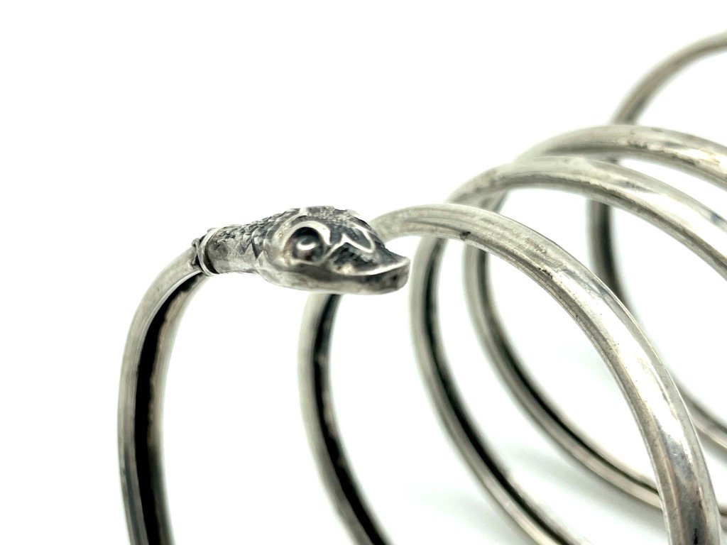 Old Silver Coiled Snake Bracelet, Victorian Period Late 19th Century-photo-4