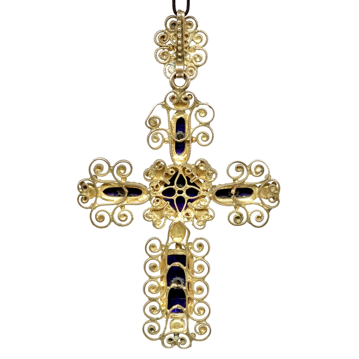 Croix pendentif 19&egrave;me Emaux Bressans et Cristaux sur Paillons Color&eacute;s-photo-1