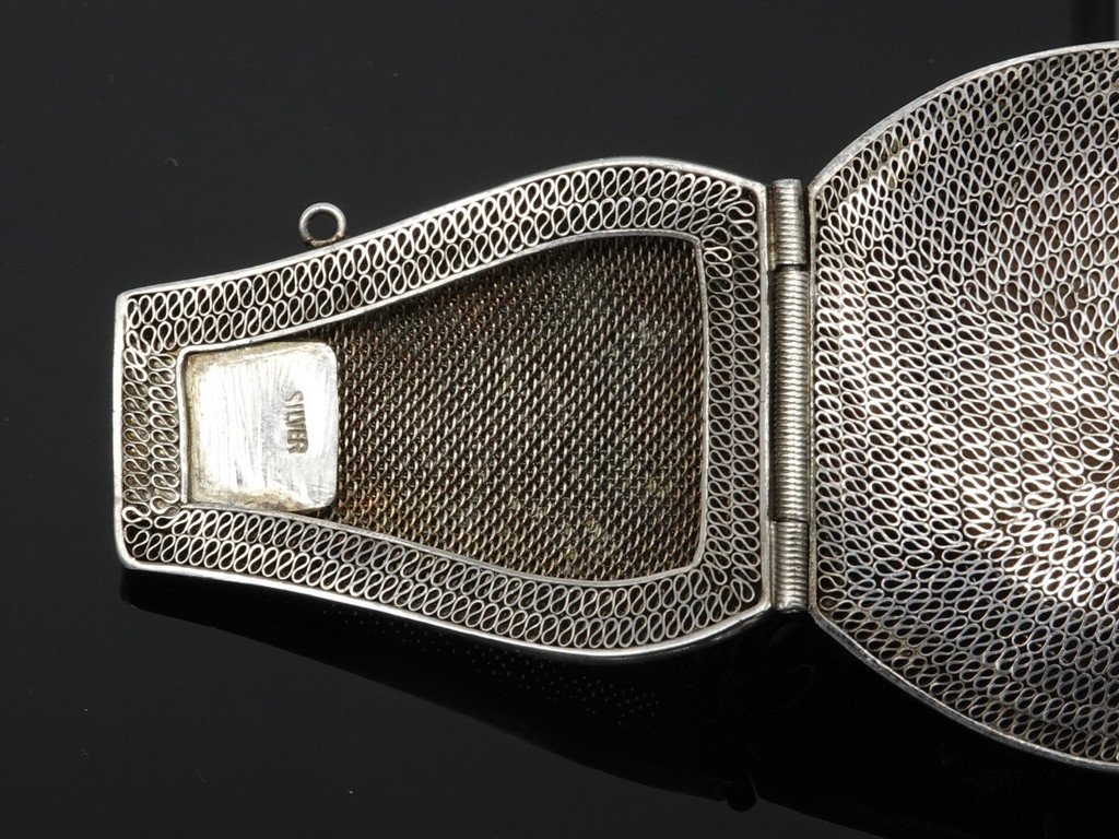 Chinese Bracelet Early 20th Century, In Silver Filigree And Canton Carved Motifs-photo-6