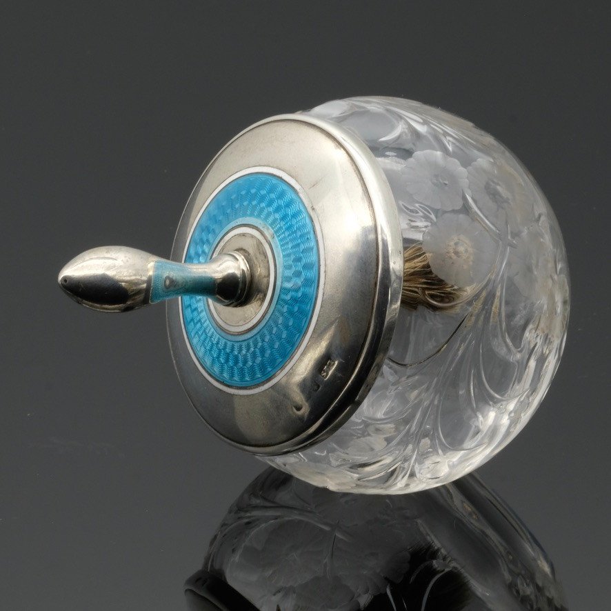 Office Glue Pot In Crystal And Enameled Silver Early 20th Century-photo-4