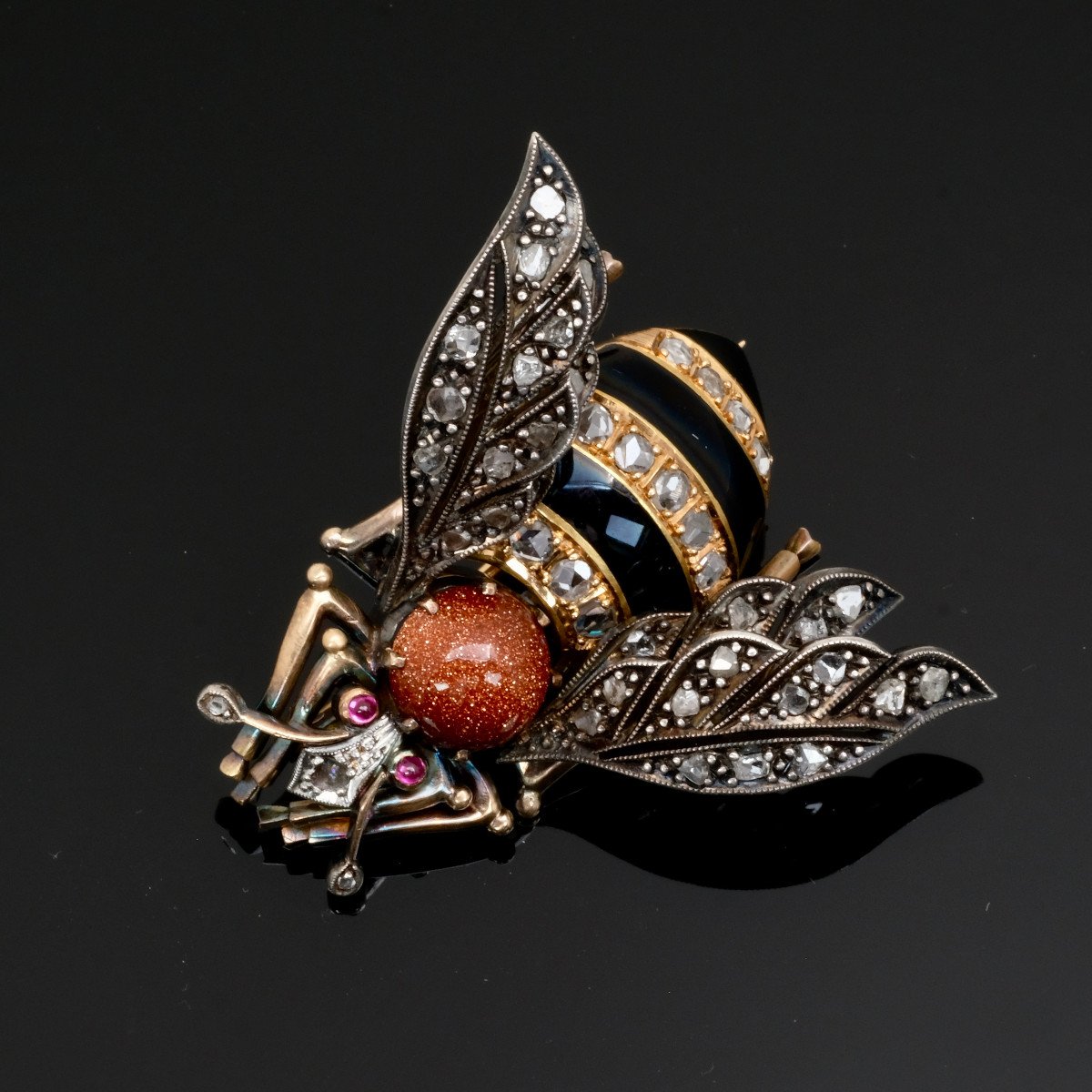 Broche Fin XIXème Siècle Or 18k, Diamant, Rubis-photo-2