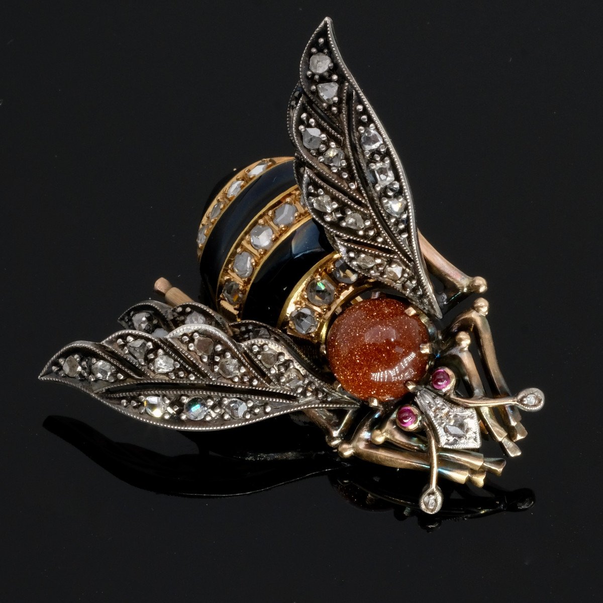 Broche Fin XIXème Siècle Or 18k, Diamant, Rubis-photo-4