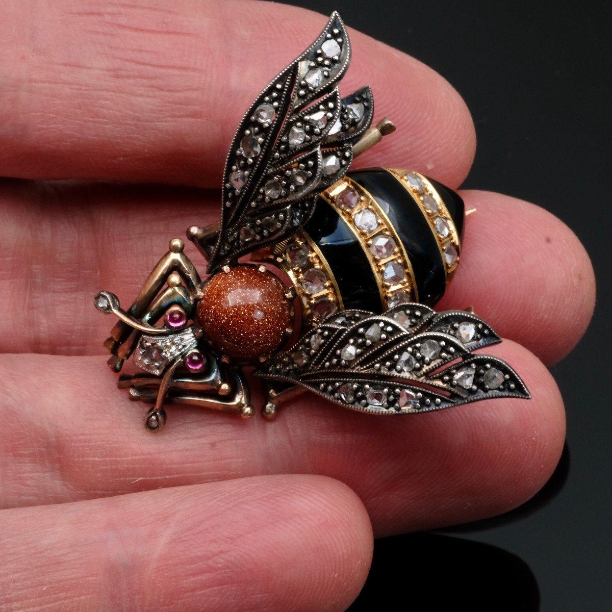 Broche Fin XIXème Siècle Or 18k, Diamant, Rubis-photo-2