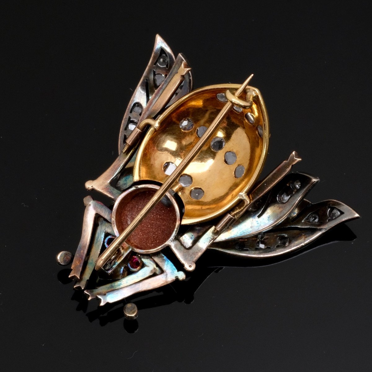 Broche Fin XIXème Siècle Or 18k, Diamant, Rubis-photo-1
