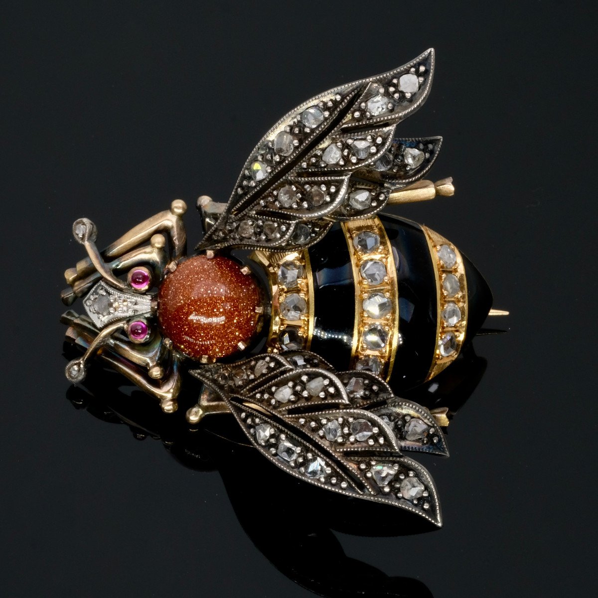 Broche Fin XIXème Siècle Or 18k, Diamant, Rubis