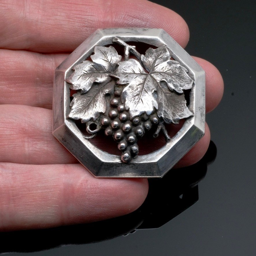 Broche Art Déco Raisin En Argent, René Sitoleux Signée-photo-4