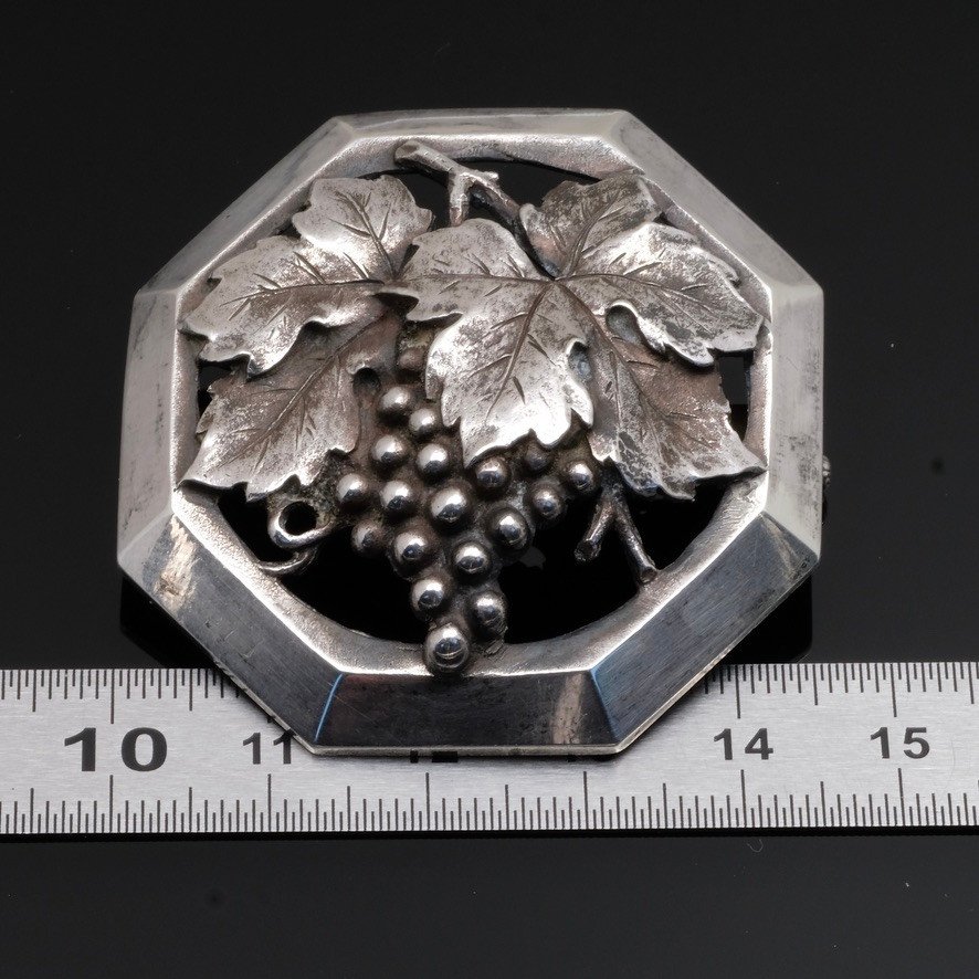 Broche Art Déco Raisin En Argent, René Sitoleux Signée-photo-4