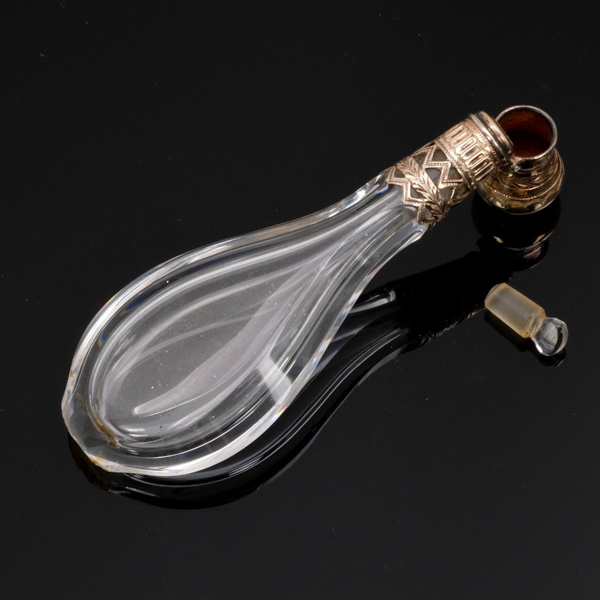 Napoleon III Salt Bottle, Crystal And Vermeil In Its Original Box-photo-1