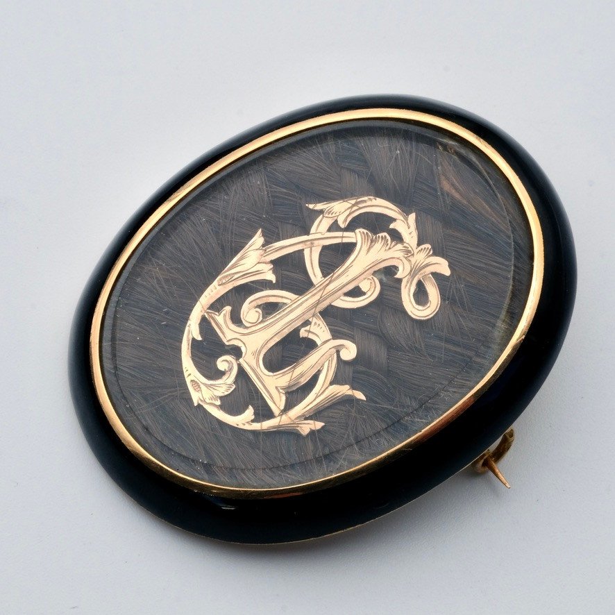 19th Century Gold Enamel And Hair Medallion Brooch