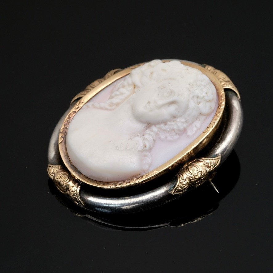 Woman In Ecstasy Cameo Brooch, Silver And Gold Napoleon III-photo-3