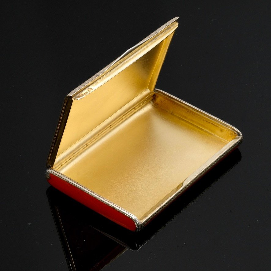 Enameled Box In Vermeil Art Deco Period, Louis Kuppenheim Reptile Skin Decor -photo-4