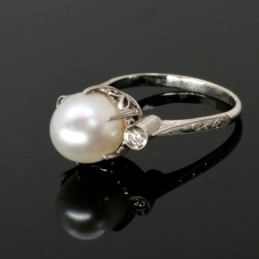 Bague Art Déco Perle et Platine  Mikimoto-photo-2