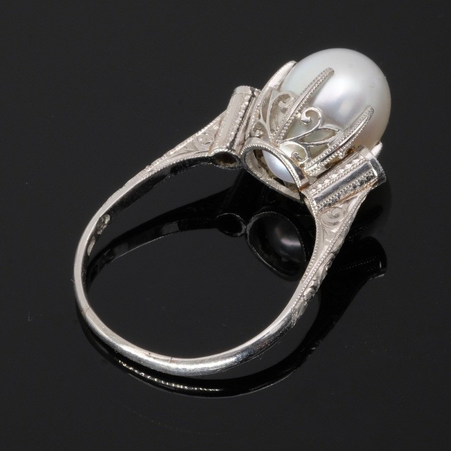 Bague Art Déco Perle et Platine  Mikimoto-photo-3