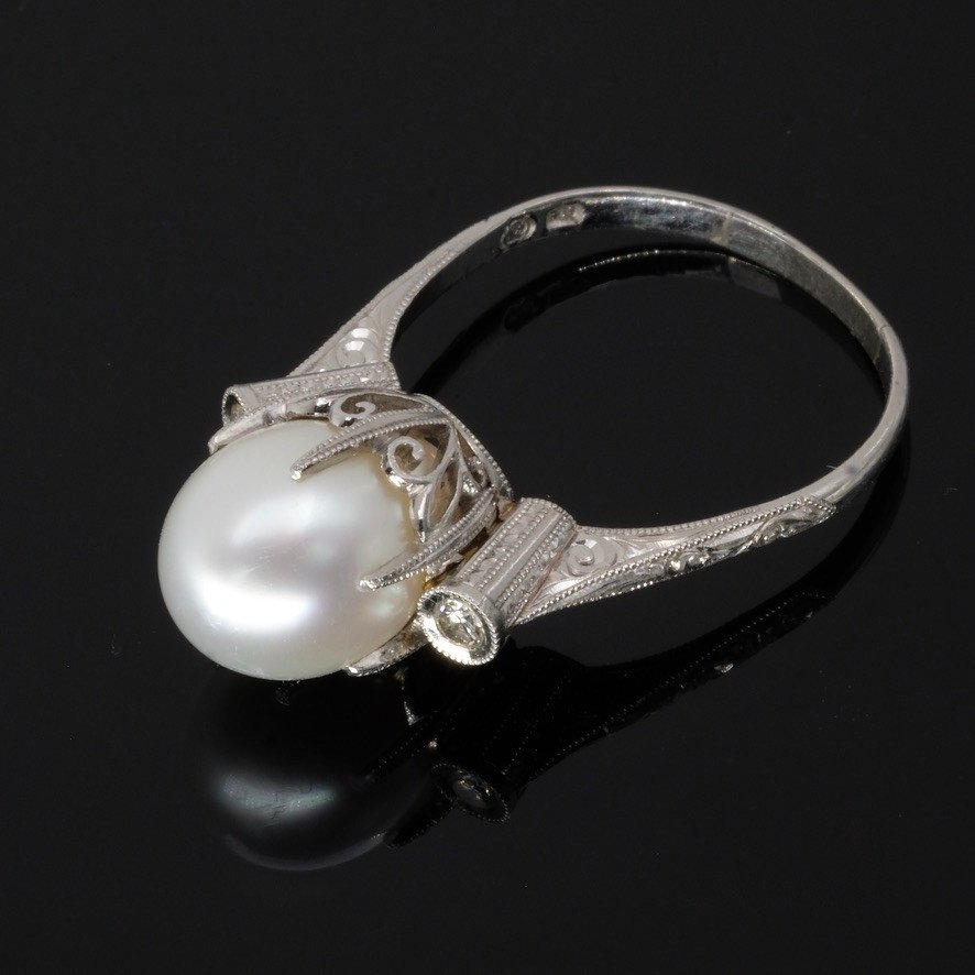 Bague Art Déco Perle et Platine  Mikimoto-photo-4