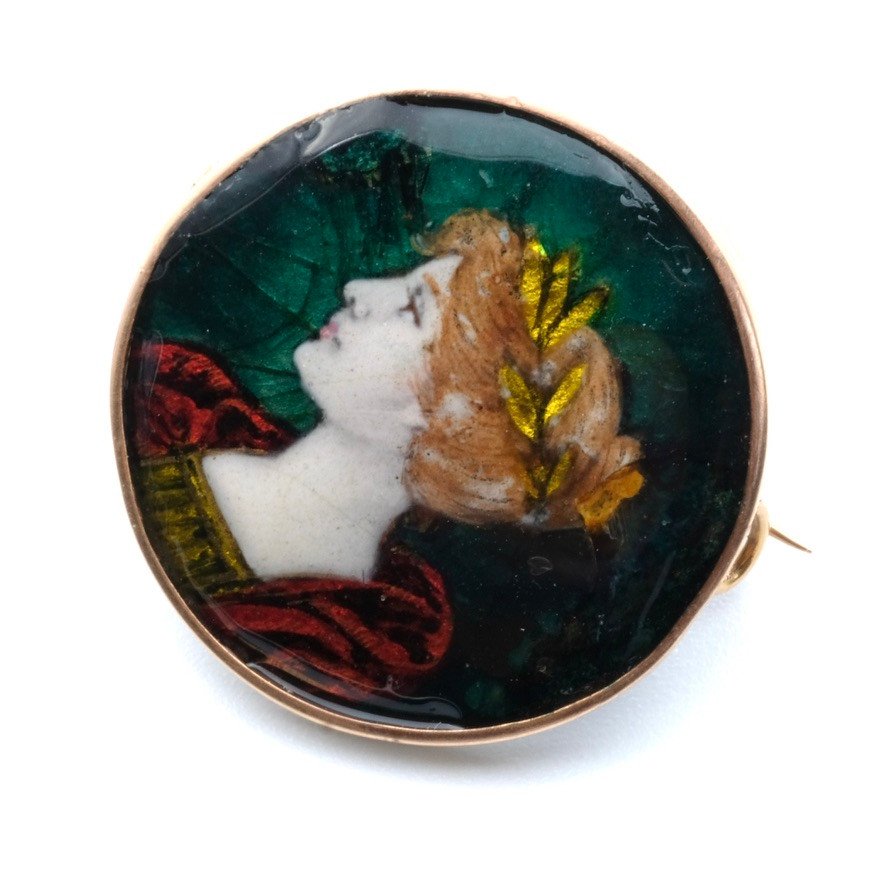 Broche Or Art Nouveau Femme En émail Signée P. Bonnaud 1902-photo-2