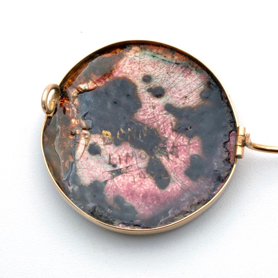 Broche Or Art Nouveau Femme En émail Signée P. Bonnaud 1902-photo-4