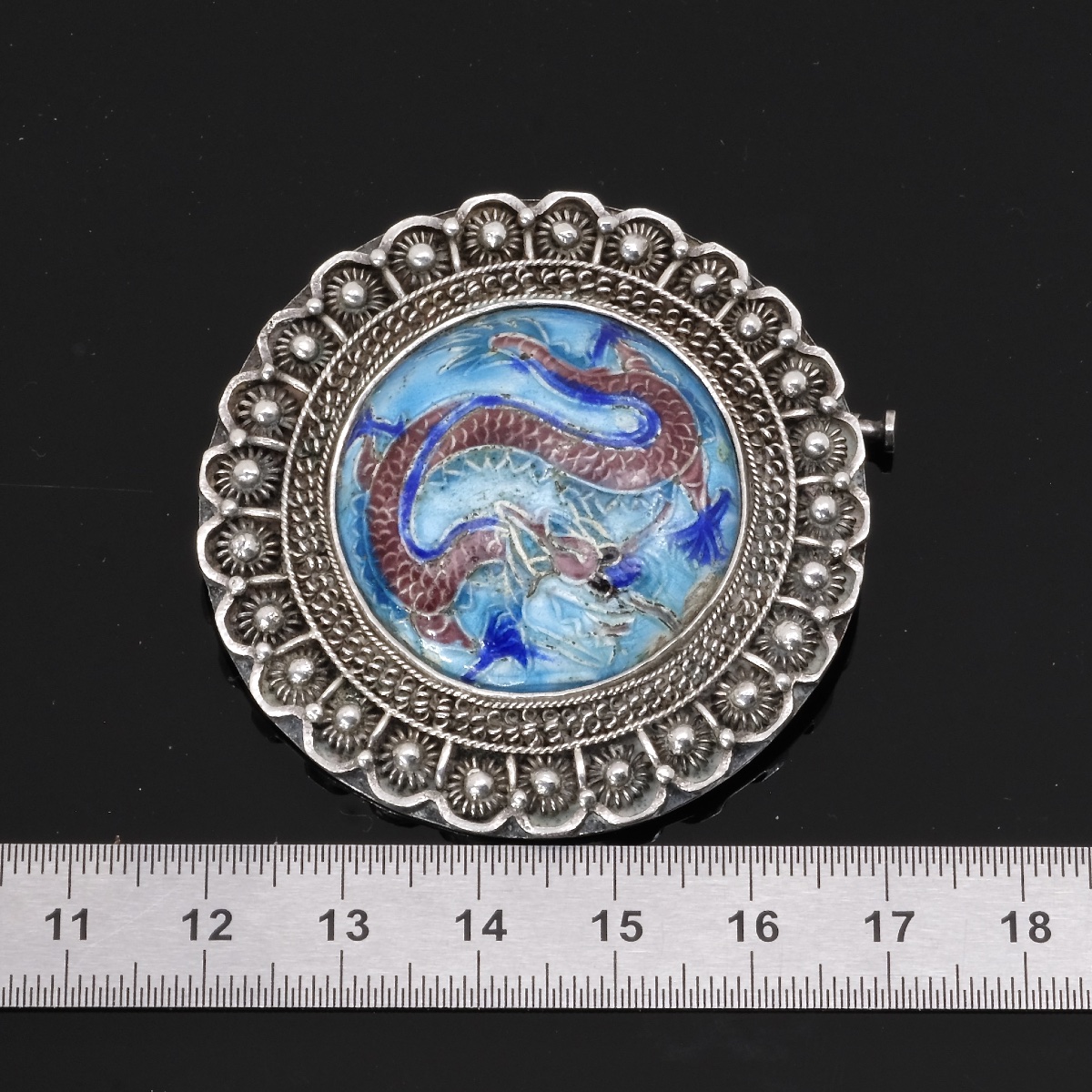 Parure 1920 Dragons Boucle De Ceinture Et Broche Argent Et émail-photo-6