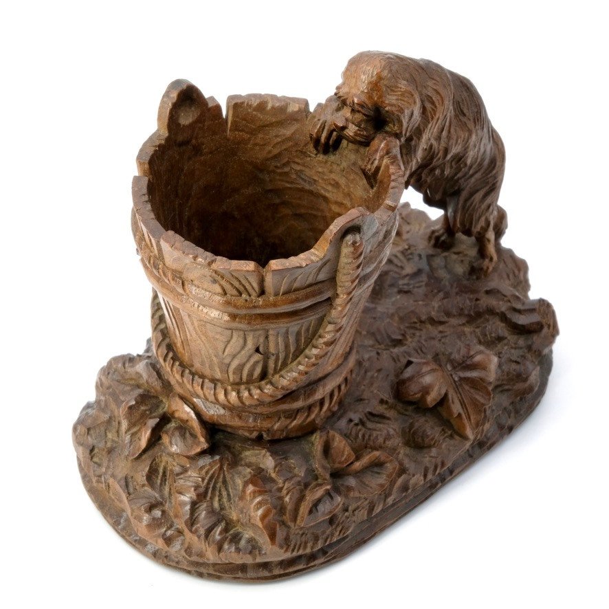 Pyrogen Carved Wood Dog "black Forest" 19th Century-photo-3