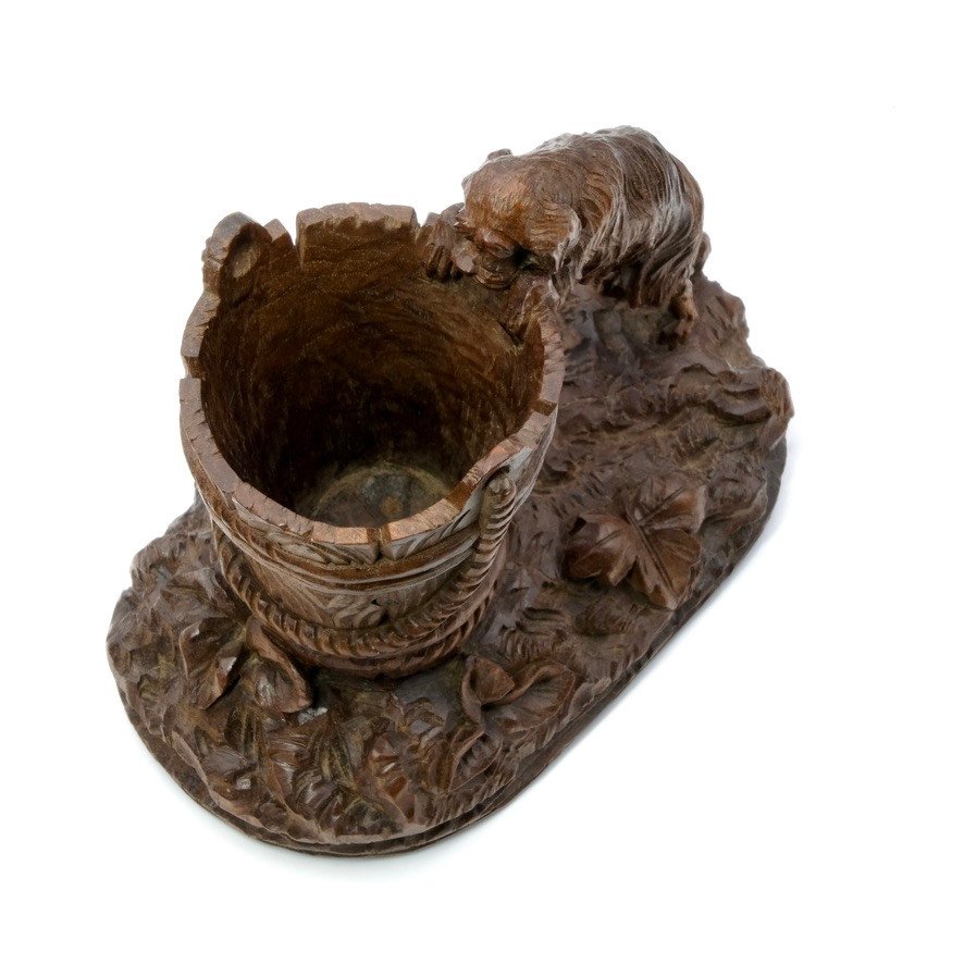 Pyrogen Carved Wood Dog "black Forest" 19th Century-photo-1