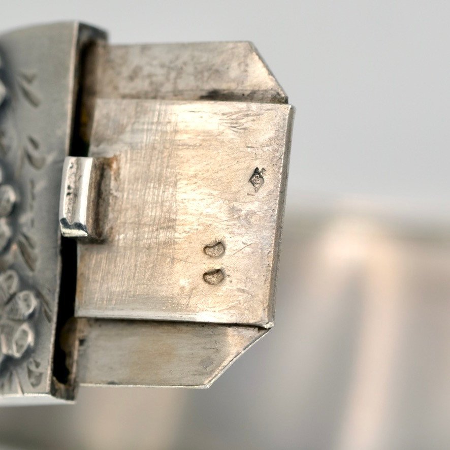 Opening Bangle Bracelet In Silver And Vermeil Flowers, 1900s-photo-5