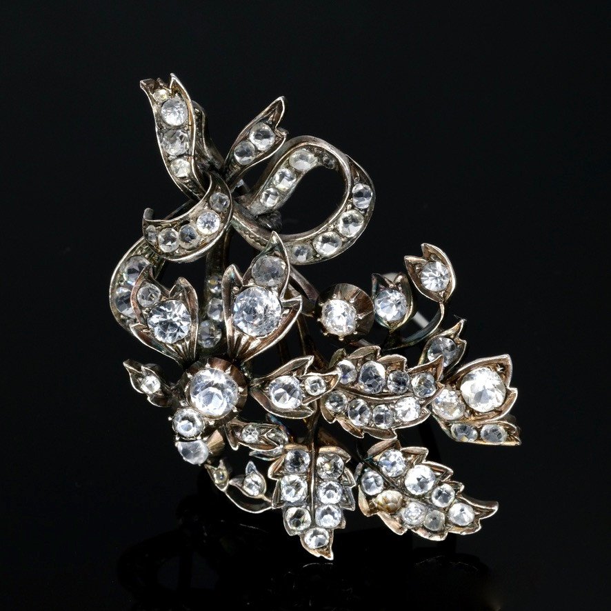 Broche  Bouquet Pierres Du Rhin Sur Argent époque Napoléon III-photo-1