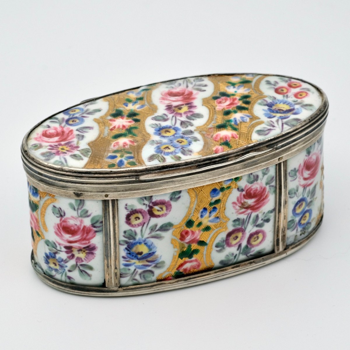 18th Century Silver Frame Box With Enamel Cage