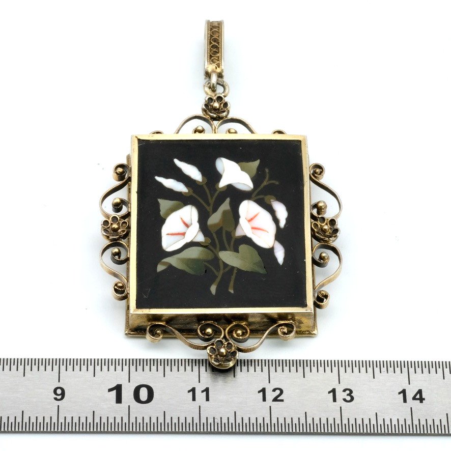 Pendentif Memento Pietra Dura Vermeil Grand Tour époque Napoléon III-photo-6