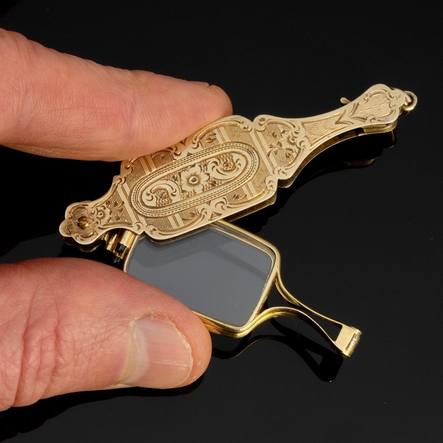 Face To Hand Lorgnon In Silver Gilt 19th Century-photo-3