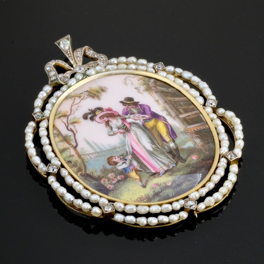  Enamel Pendant Diamonds And Pearls, Vermeil, Belle Epoque-photo-2