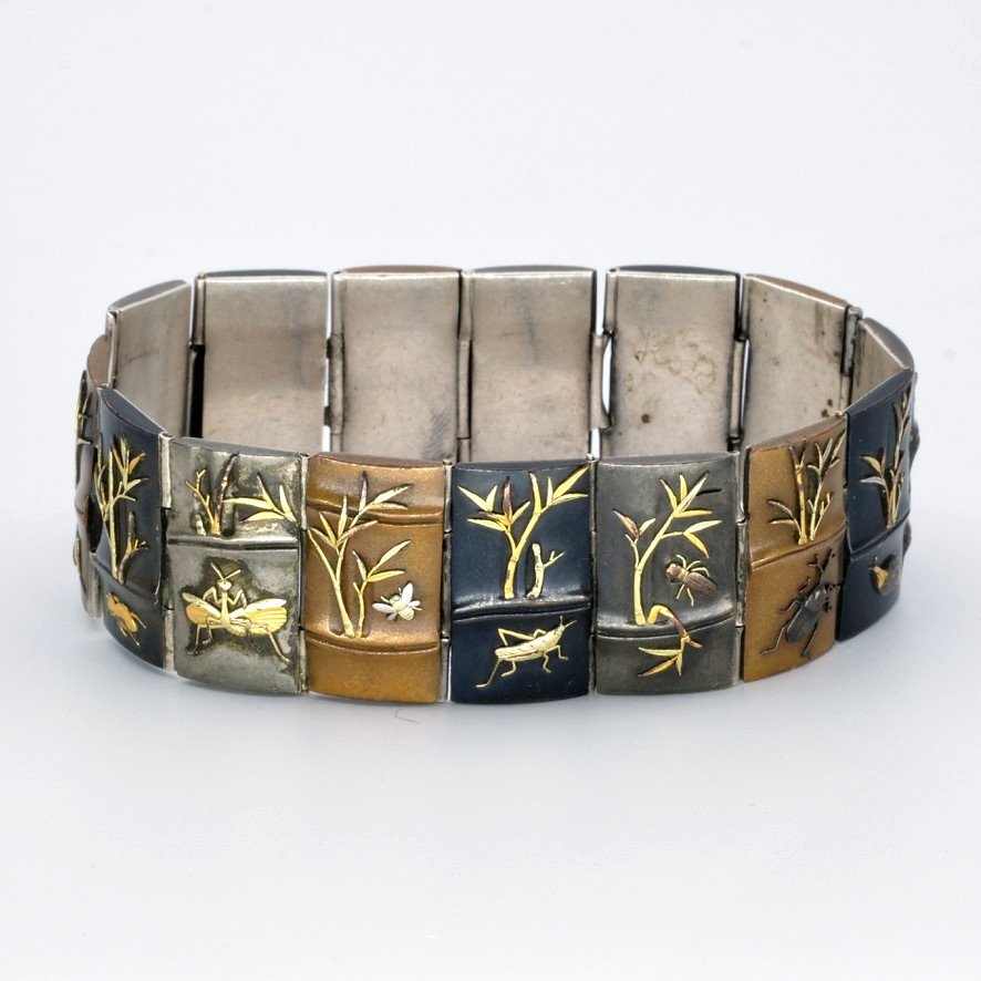 Shakudo Shibuichi And Silver Articulated Bracelet 1930-photo-3