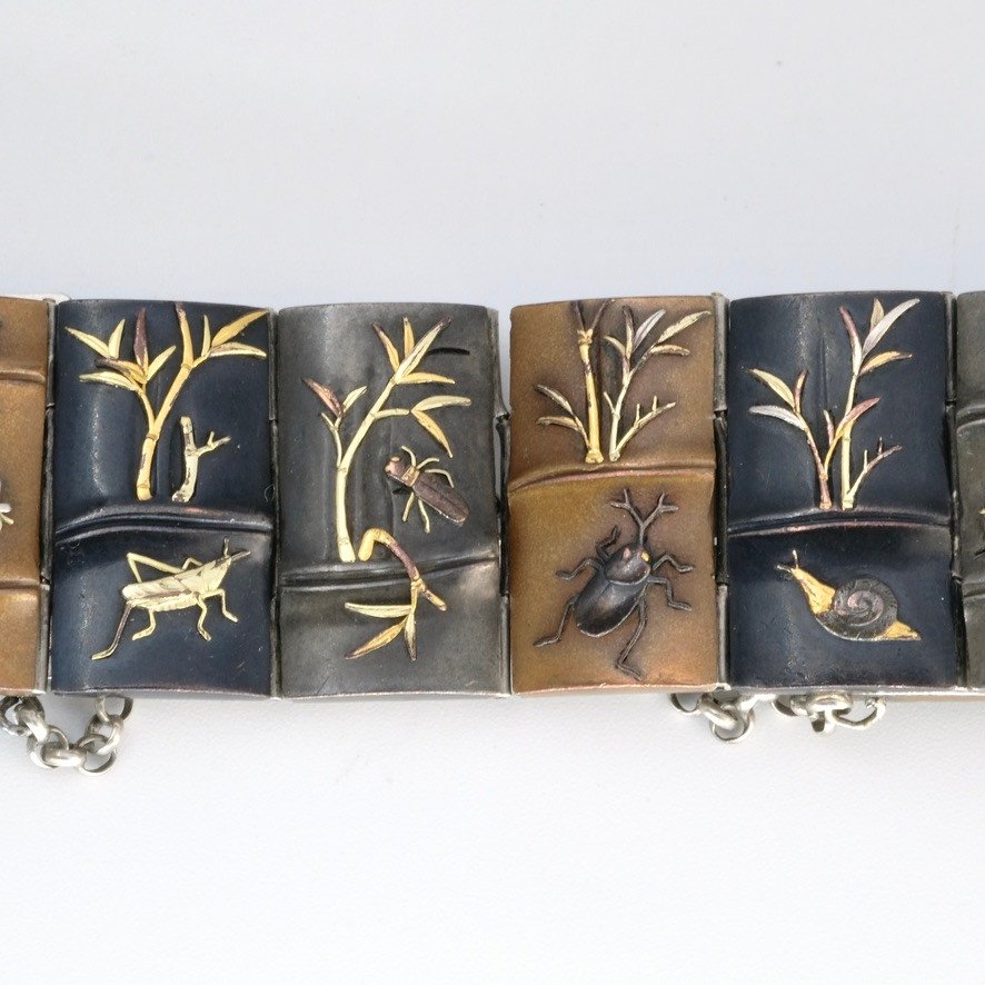 Shakudo Shibuichi And Silver Articulated Bracelet 1930-photo-2